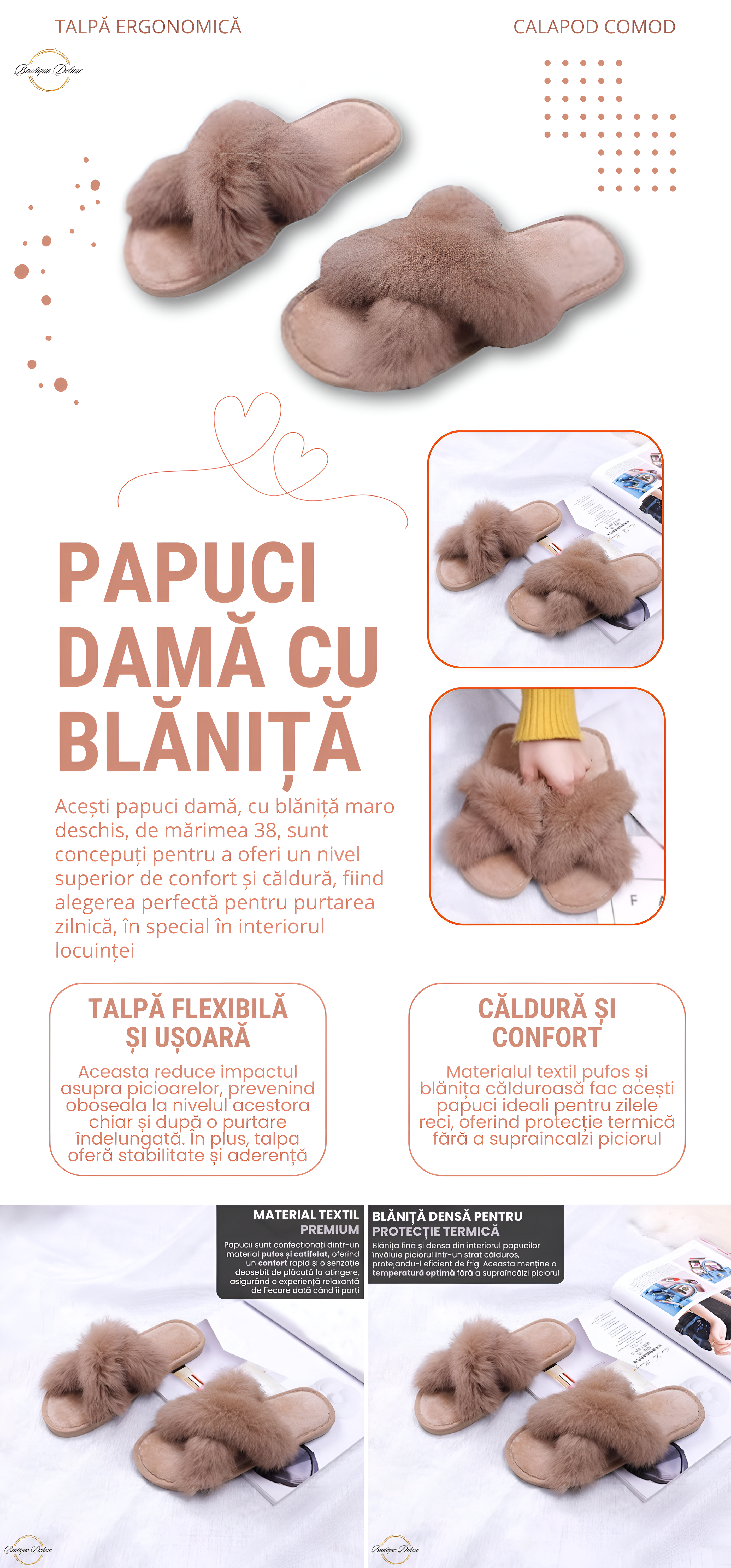 Papuci Dama Cu Blanita Maro Deschis Boutique Deluxe
